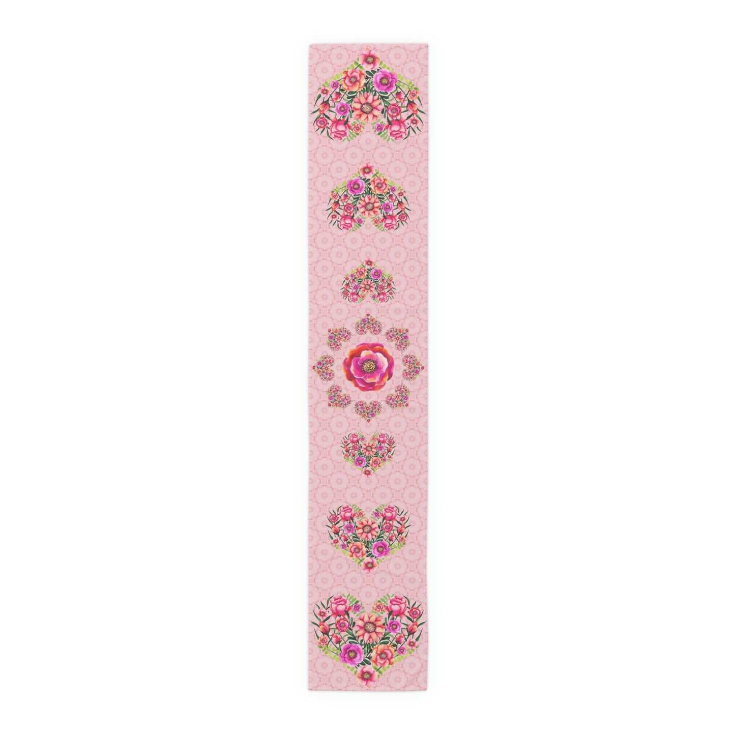 Table Runner Pink with Floral Heart Valentine's Day Gift for woman