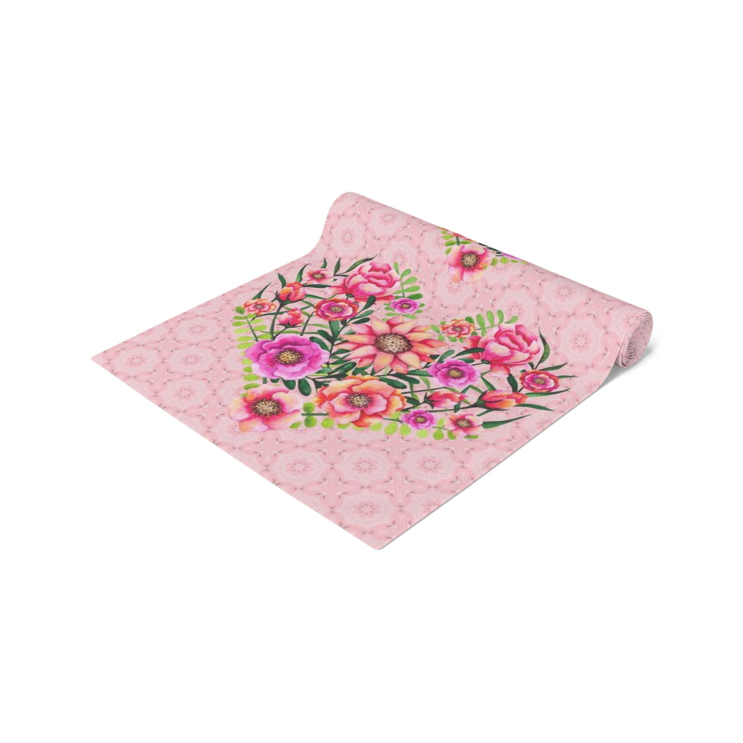 Table Runner Pink with Floral Heart Valentine's Day Gift for woman