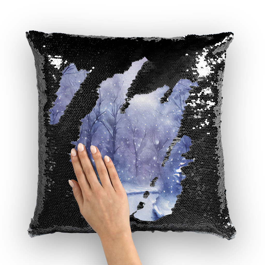 Sequin Cushion Cover Winter Forest 16" X 16" (40CM X 40CM) Throw Pillows