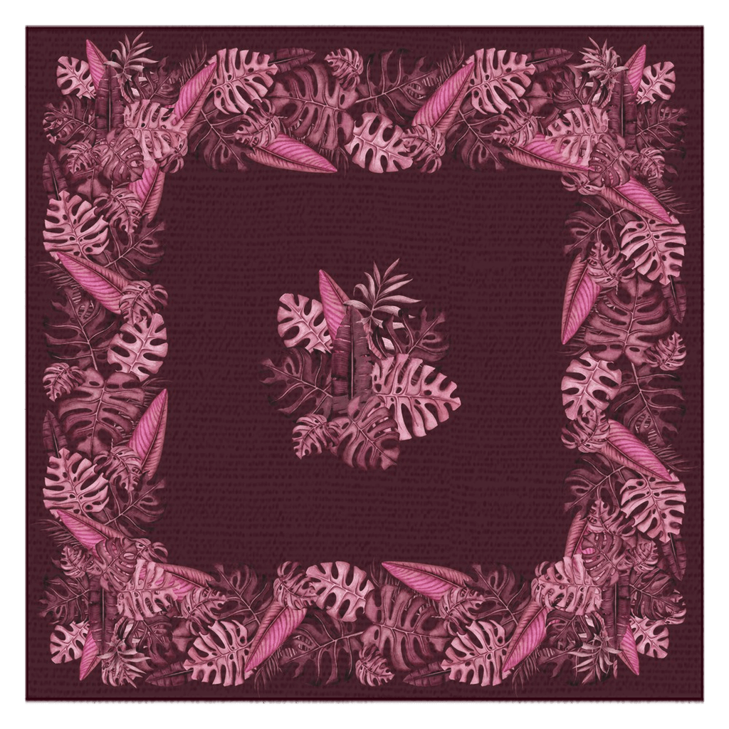 Cotton Burgundy Tablecloth Red Square with Tropical Monstera Palm Leaves for Square Round TableMaystat 