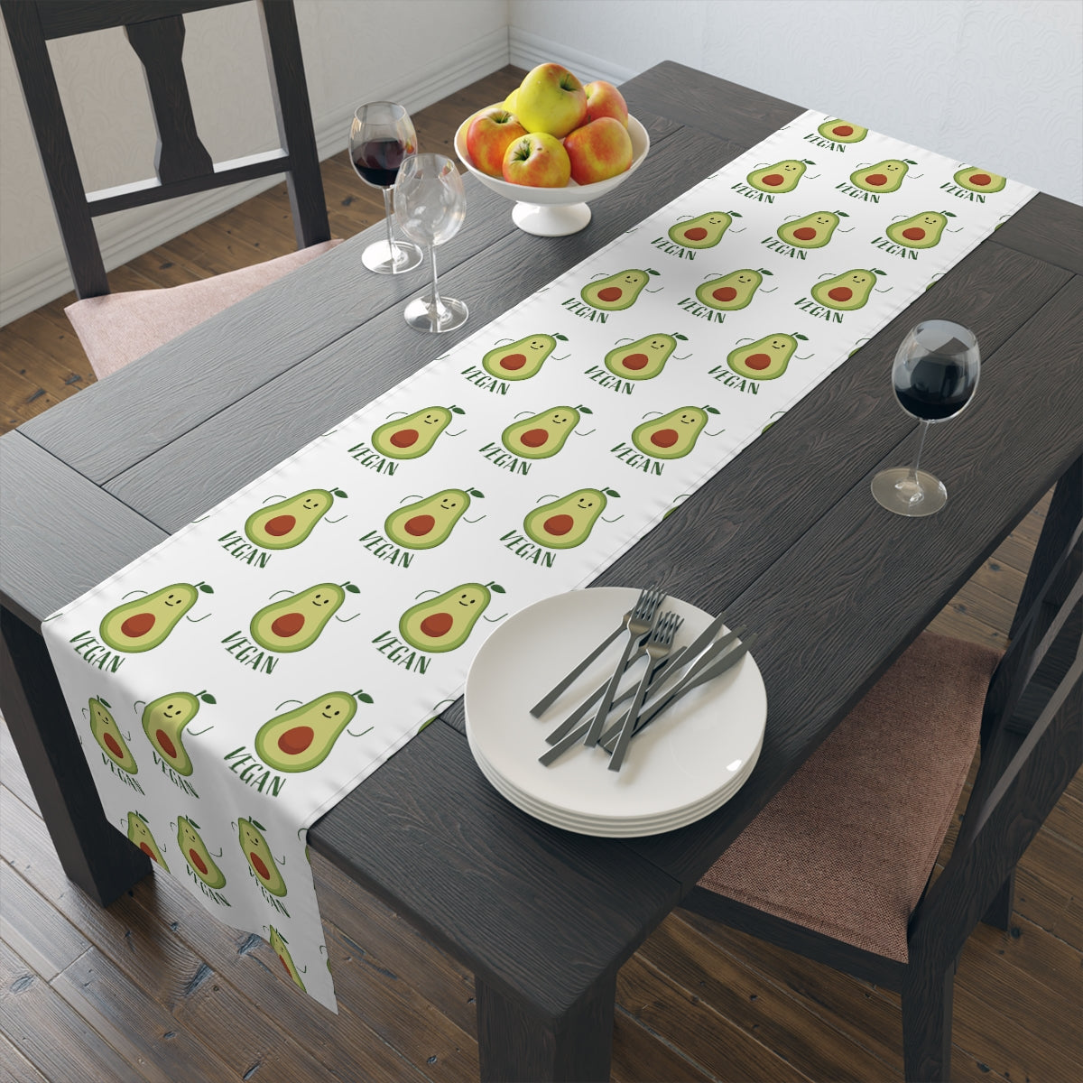 Table Runner White with Avocado for Vegans 