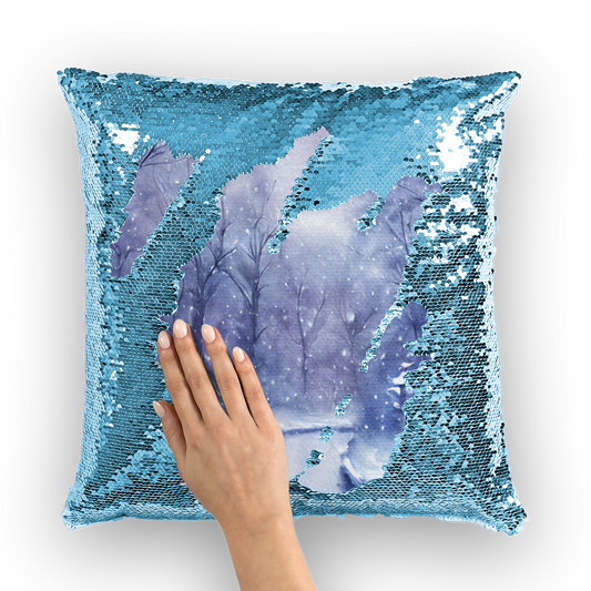 Sequin Cushion Cover Winter Forest 16" X 16" (40CM X 40CM) Throw Pillows