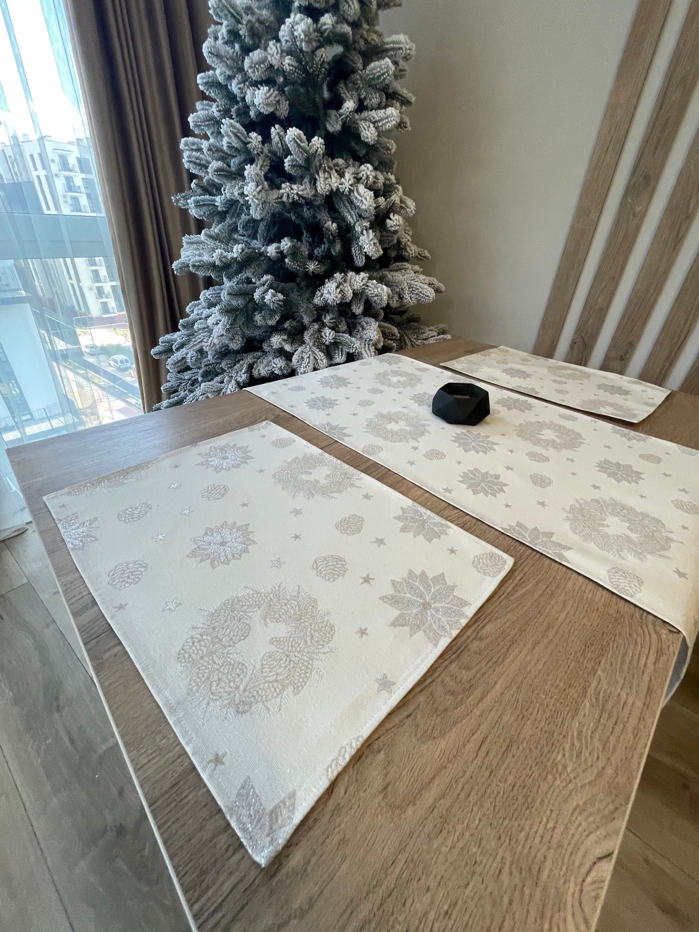 Placemats Set of 2 Christmas Ivory with Silver threads Christmas Holiday Table mats