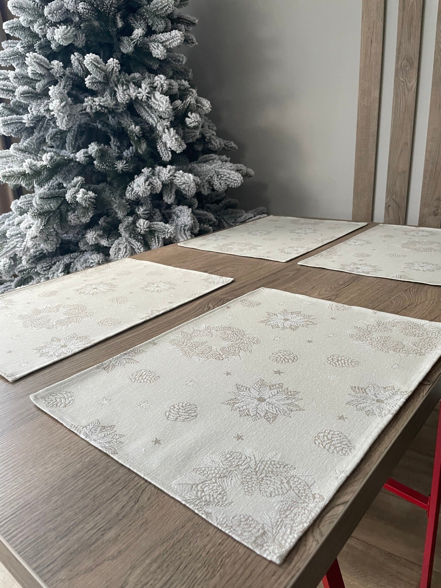 Placemats Set of 2 Christmas Ivory with Silver threads Christmas Holiday Table mats