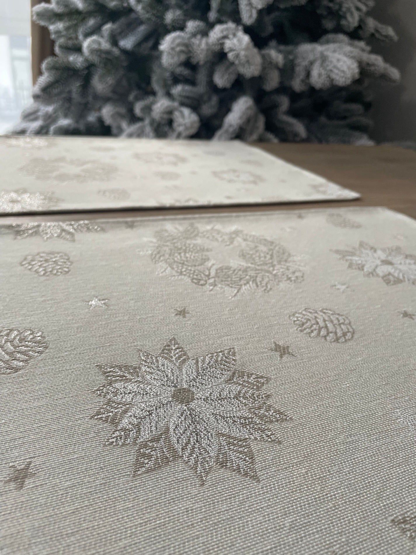 Placemats Set of 2 Christmas Ivory with Silver threads Christmas Holiday Table mats