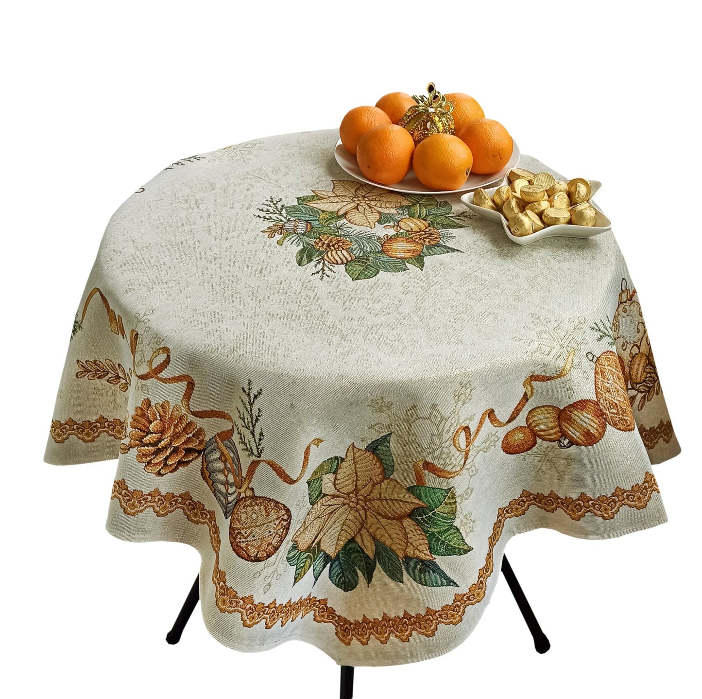 Tablecloth for Christmas Gold for Square Rectangle Table - Gold Poinsettia