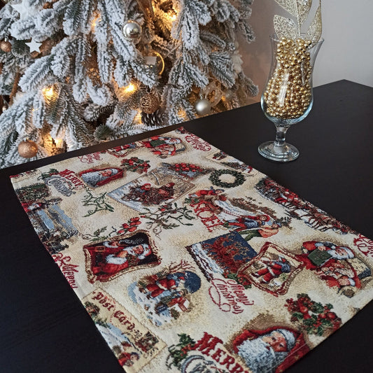 Christmas Placemats Set of 2 Gold Retro Glitter with Santa Claus Golden threads Holiday Table mats