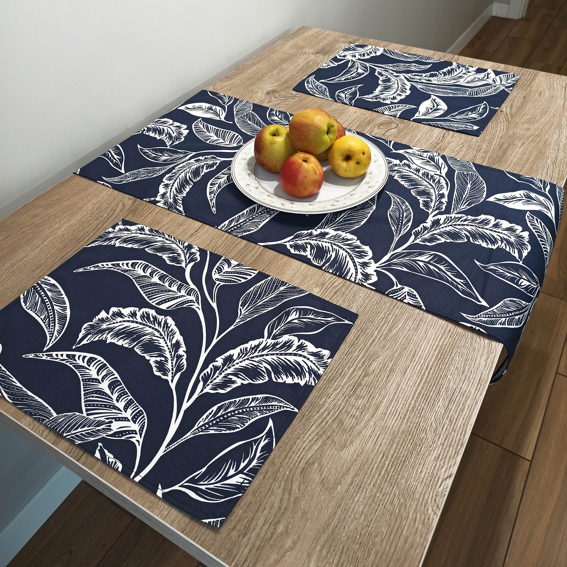 Placemats Waterproof Fabric Dark Blue Modern with Leaves (set of 2) Size: 12in X 16in (30cm X 40cm)