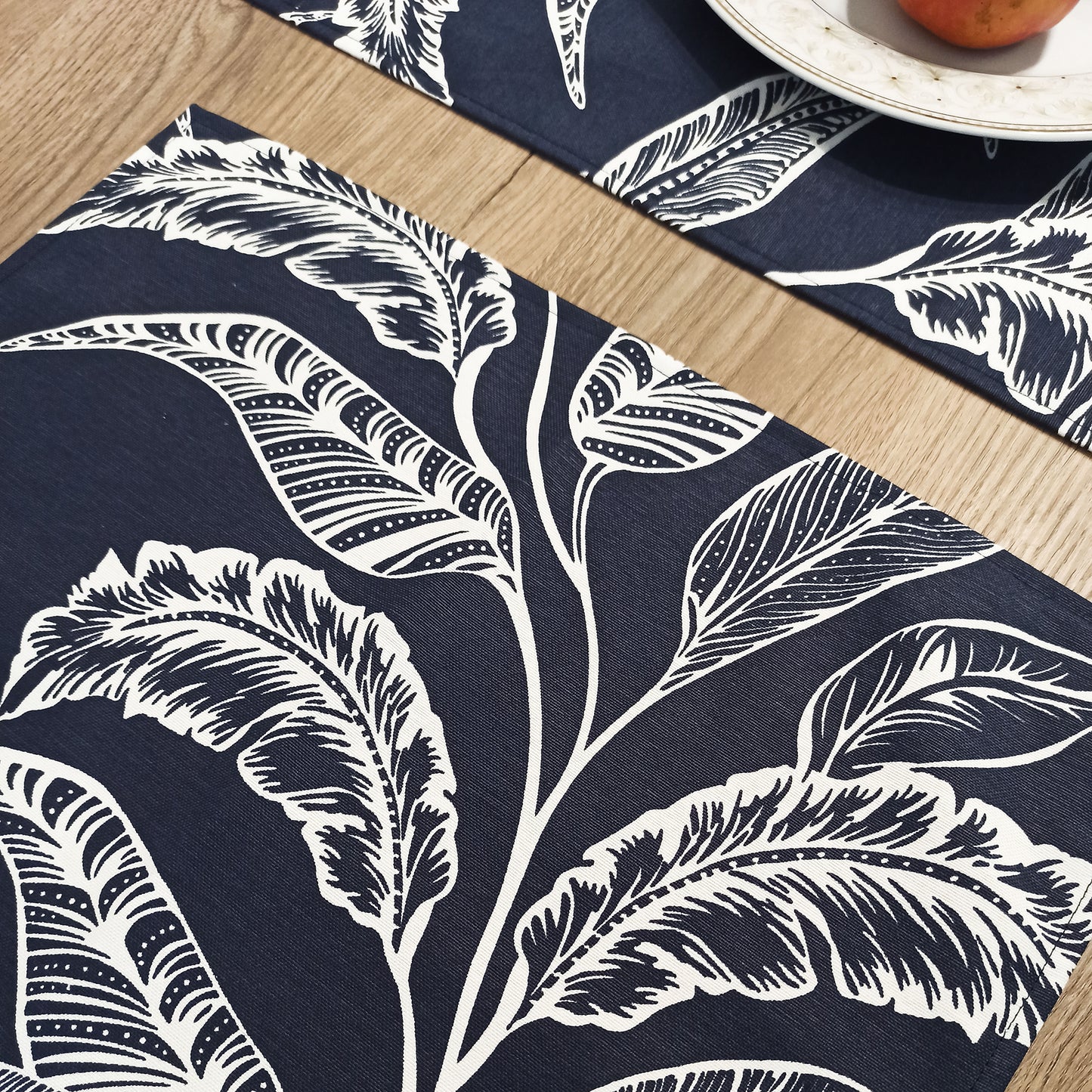 Placemats Waterproof Fabric Dark Blue Modern with Leaves (set of 2) Size: 12in X 16in (30cm X 40cm)