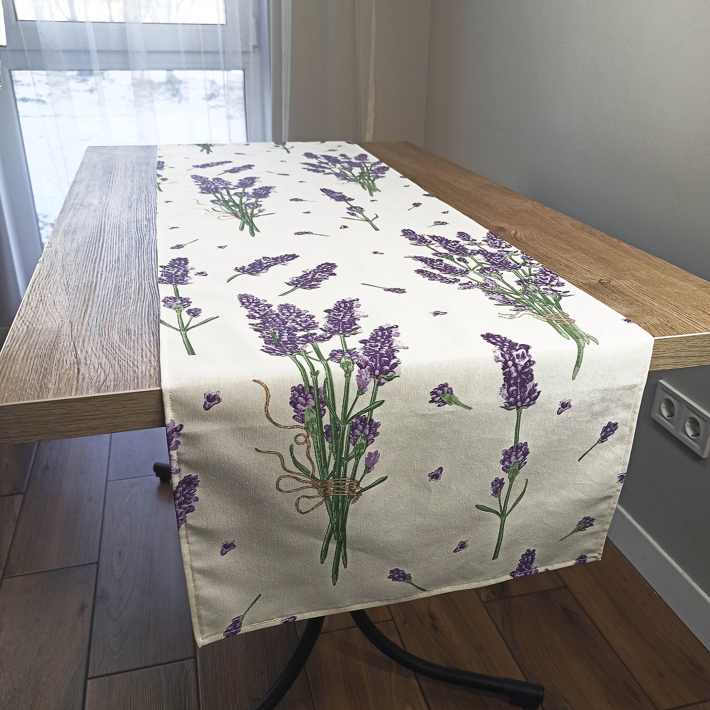 Table Runner Decorative Waterproof Rectangular Ivory with Lavender Napero