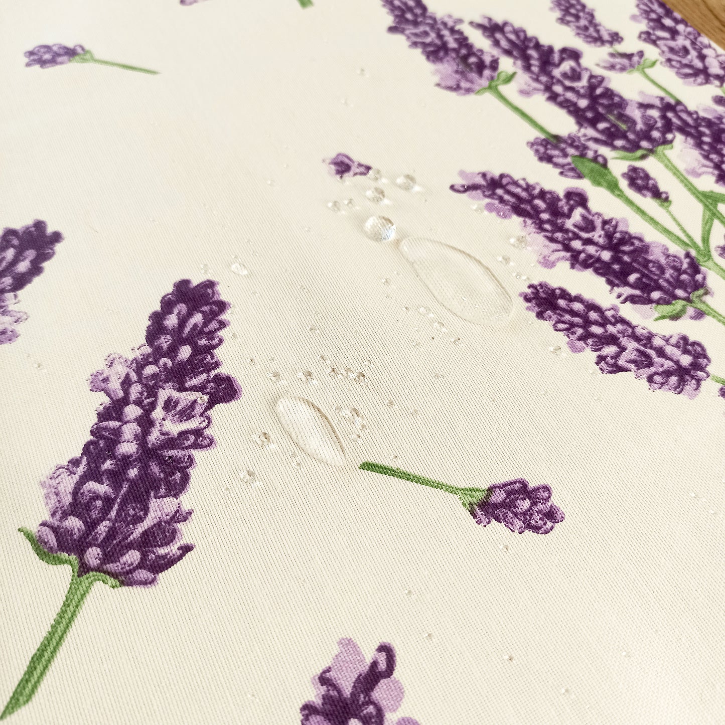 Tablecloth Waterproof Natural Fabric Table Cover White with Lavender Flawers