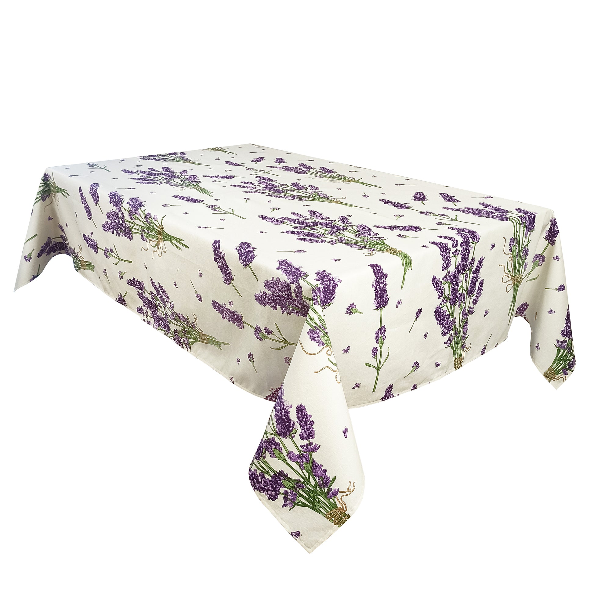 Tablecloth Waterproof Natural Fabric Table Cover White with Lavender Flawers