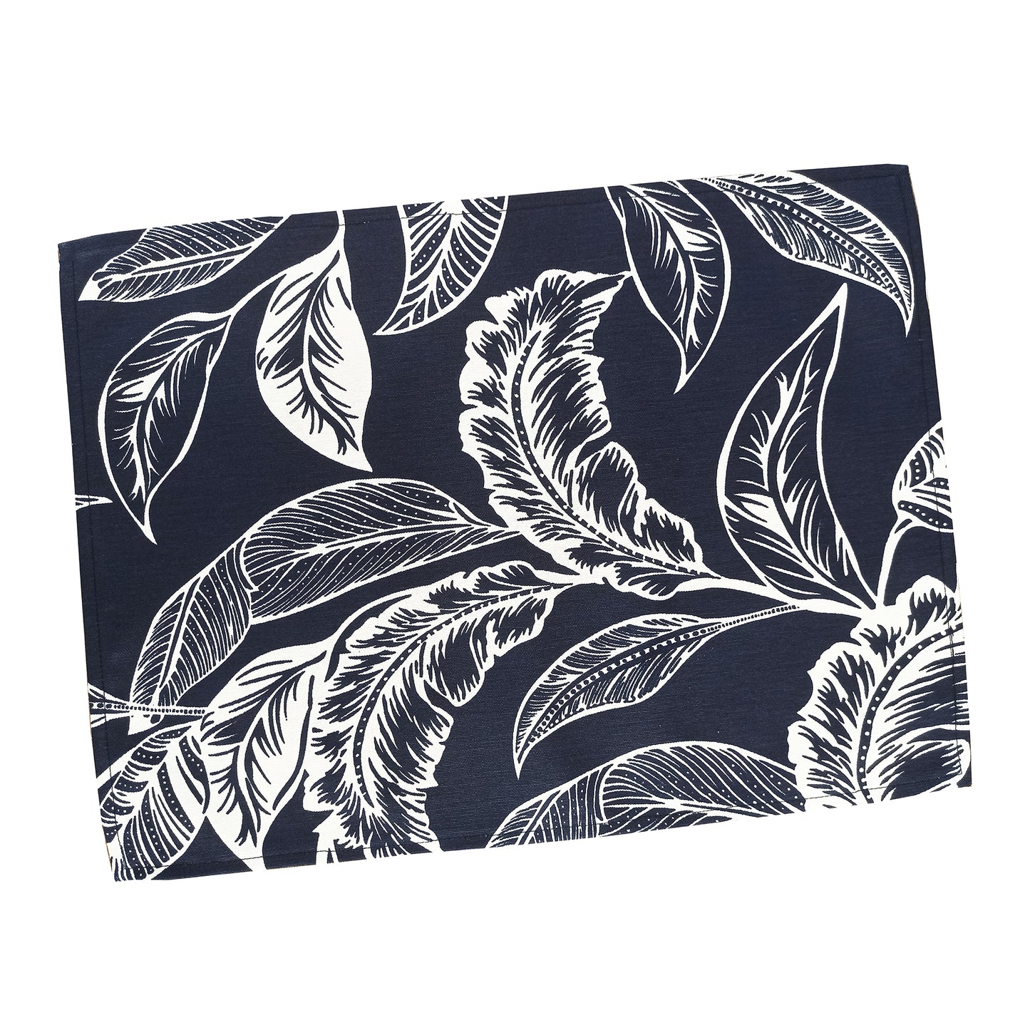 Placemats Waterproof Fabric Dark Blue Modern with Leaves (set of 2) Size: 12in X 16in (30cm X 40cm)