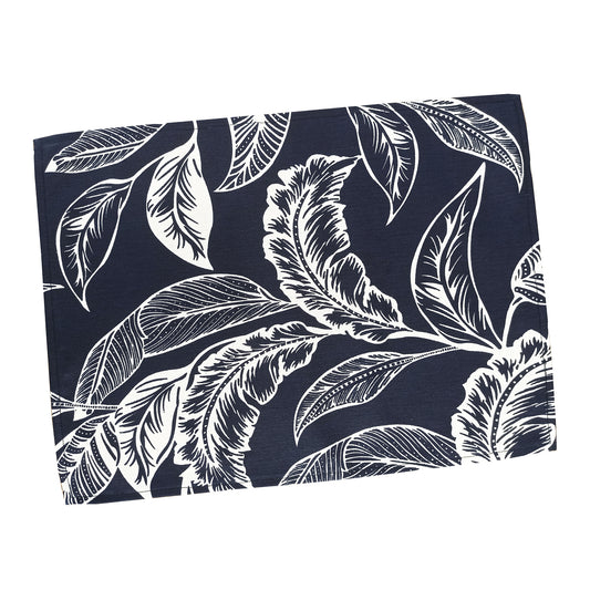 Placemats Waterproof Fabric Dark Blue Modern with Leaves (set of 2) Size: 12in X 16in (30cm X 40cm)