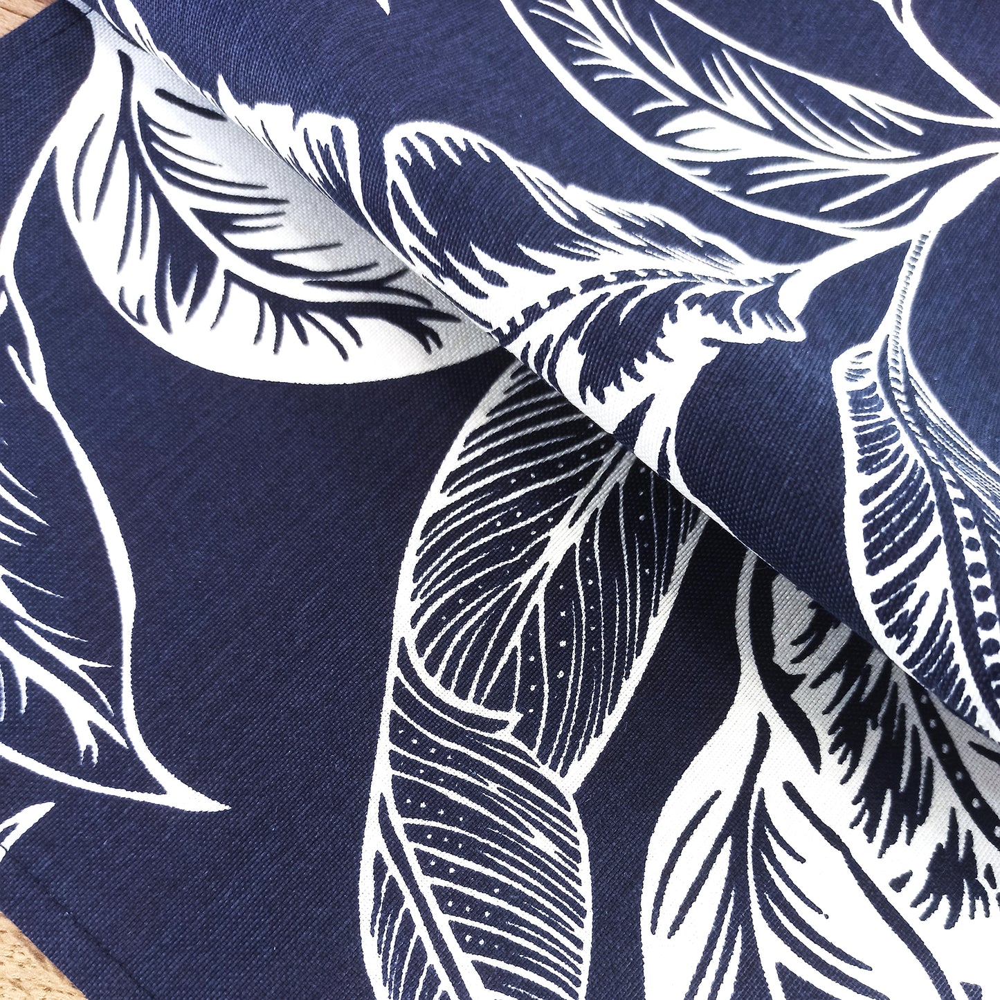 Placemats Waterproof Fabric Dark Blue Modern with Leaves (set of 2) Size: 12in X 16in (30cm X 40cm)