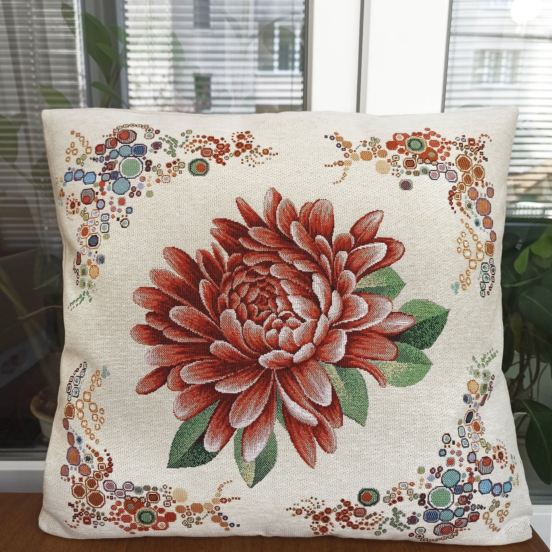 Floral Cushion Cover Cotton Decorative Pillowcase Farmhouse Pillow Cover Dahlias