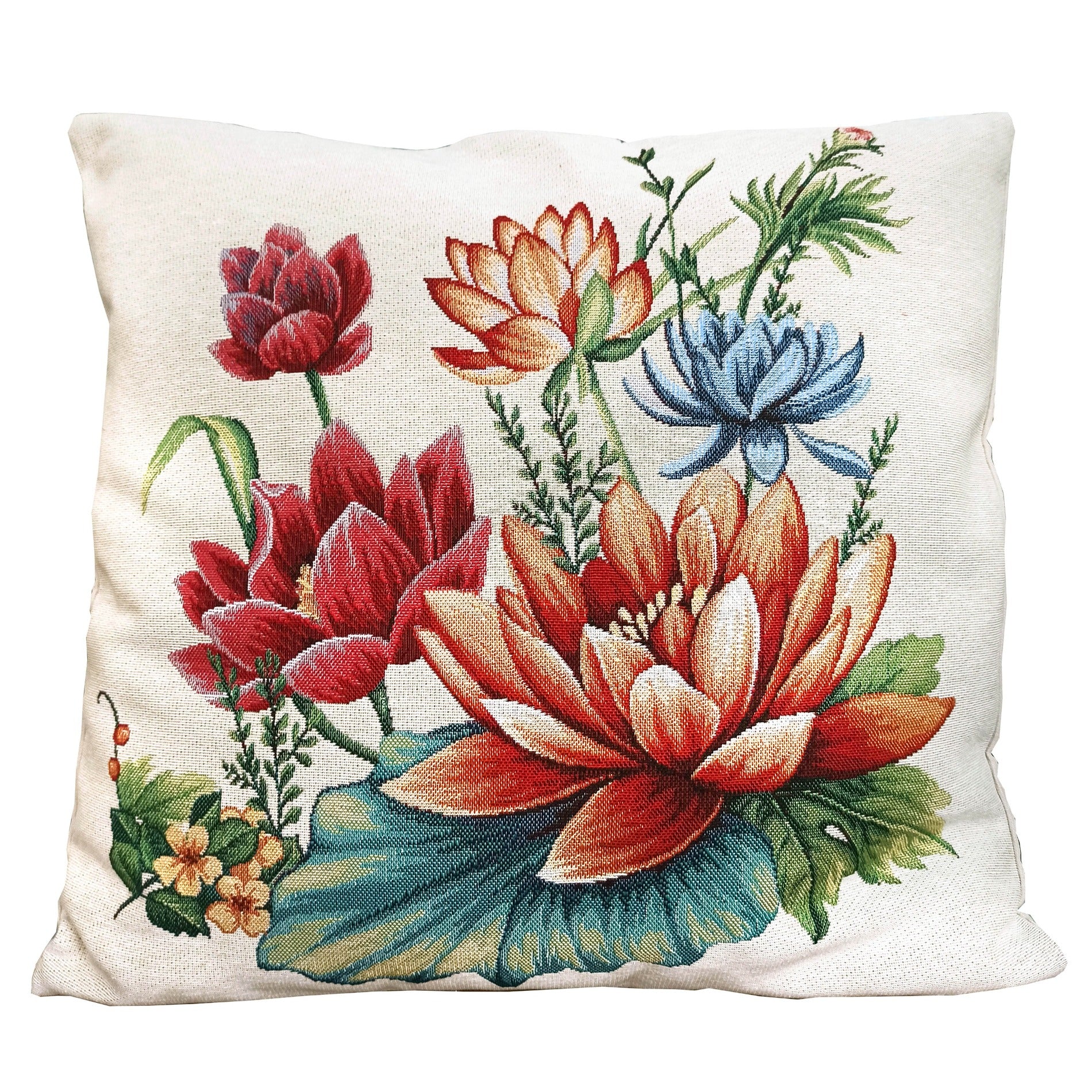 Cotton Cushion Cover Floral Design Decorative Pillowcase Farmhouse Pillow Cover Lotus