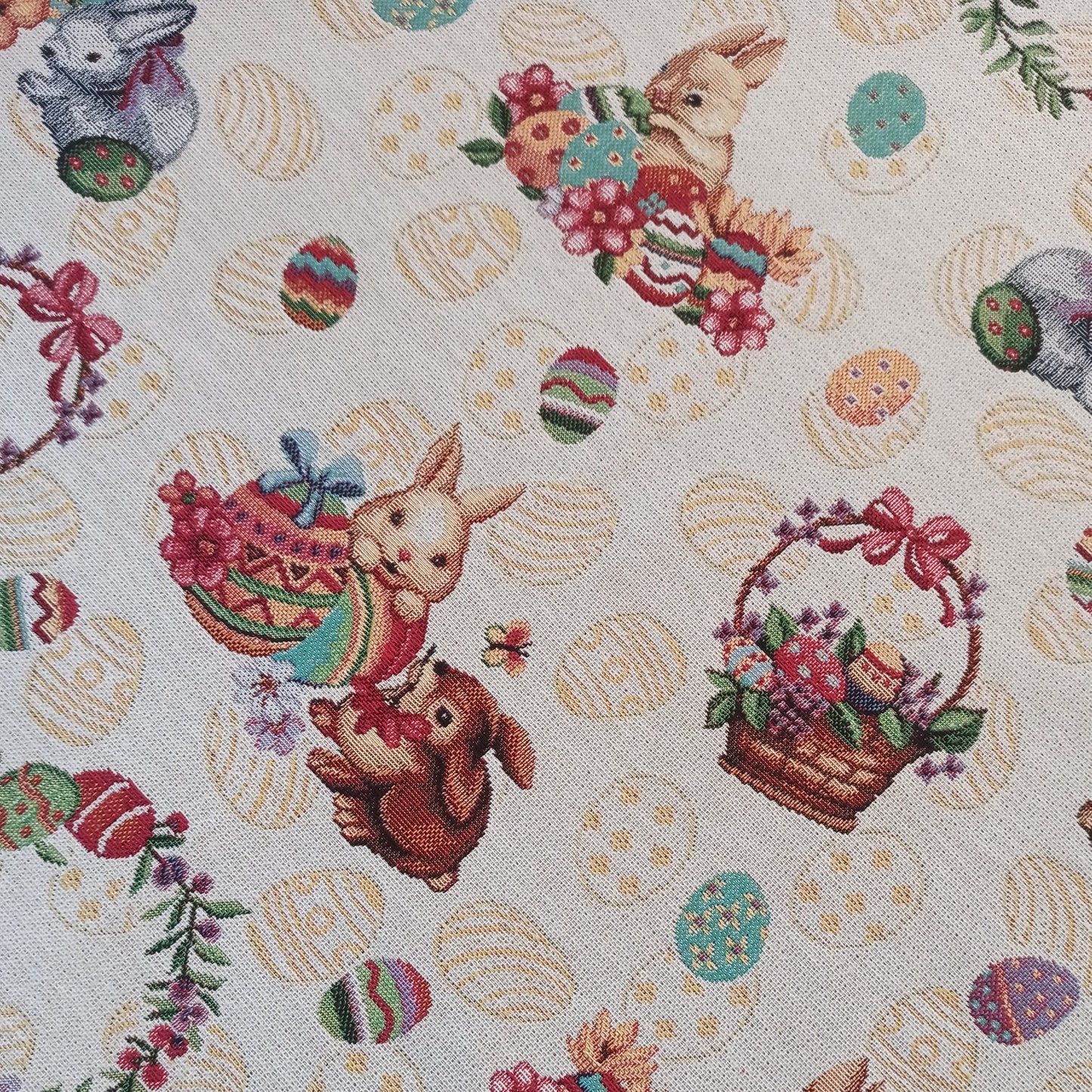 Custom placemats set for Easter with Eggs Bunny Floral Rectangular Tapestry Fabric (set of 2) Size:13in X 17in (34cm X 44cm)