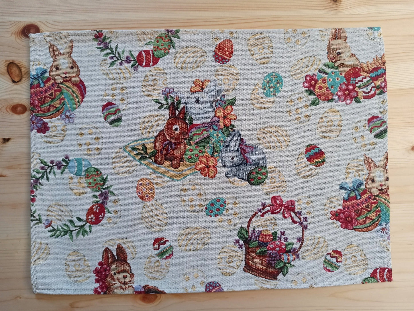 Custom placemats set for Easter with Eggs Bunny Floral Rectangular Tapestry Fabric (set of 2) Size:13in X 17in (34cm X 44cm)