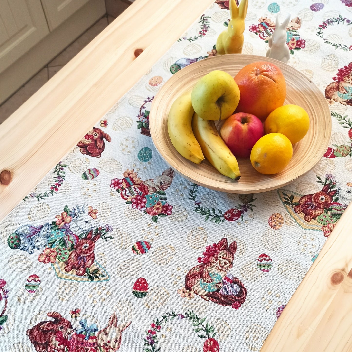 Easter Table Runners Tapestry Fabric Bunny Floral Pictorial 