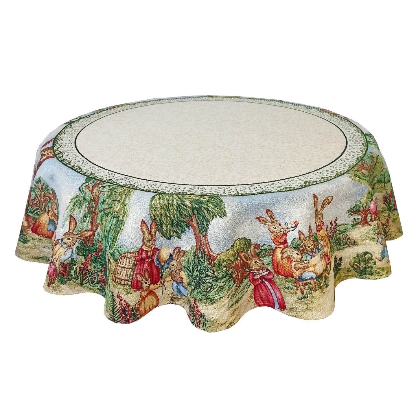 Easter Tablecloth Green Eggs Bunny Golden thread Table Linens for Square or Rectangle Round Table