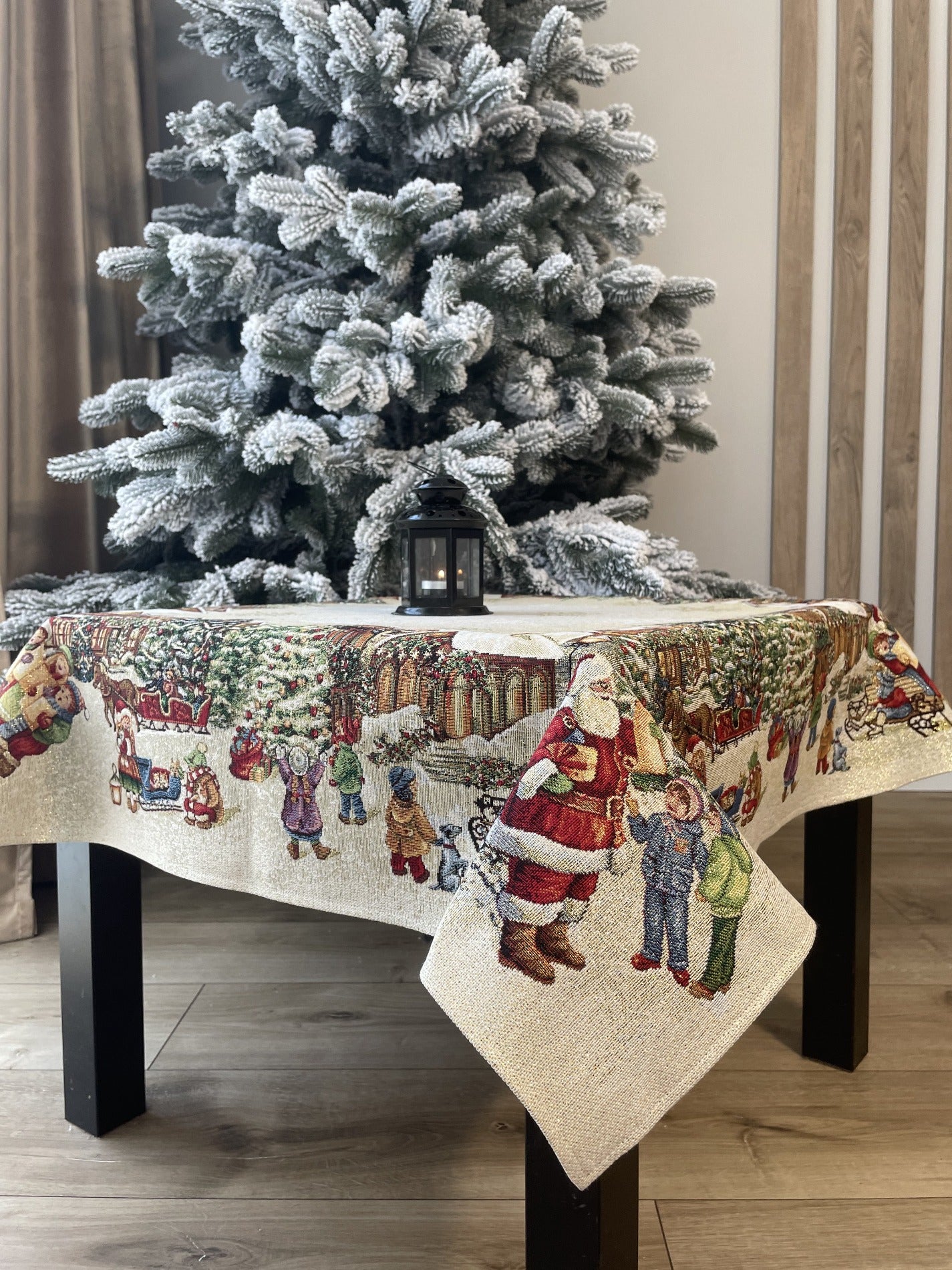 Tablecloth Christmas Golden Table Cover Santa Christmas Gifts X-mas table cloth