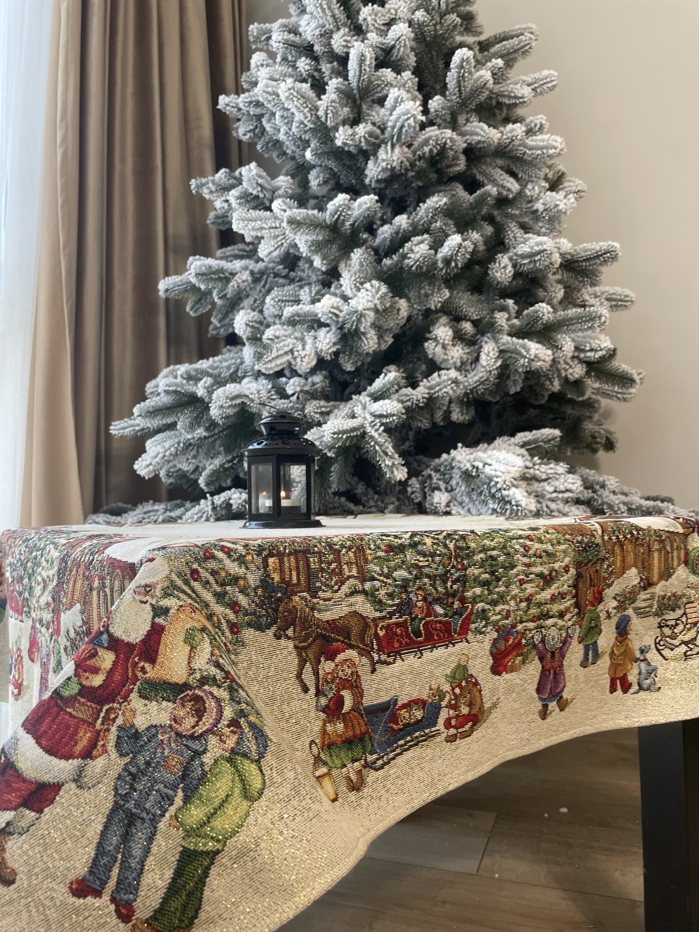 Tablecloth Christmas Golden Table Cover Santa Christmas Gifts X-mas table cloth