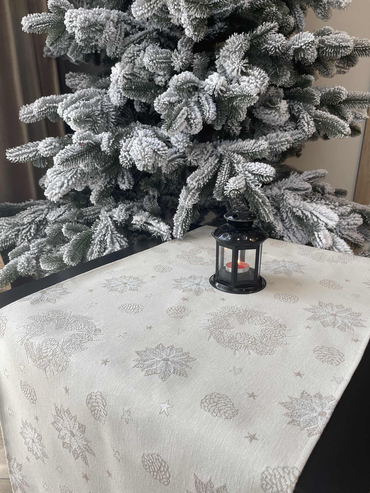 Christmas Table Runners Ivory with Silver threads, Tapestry Fabric, Christmas Cones