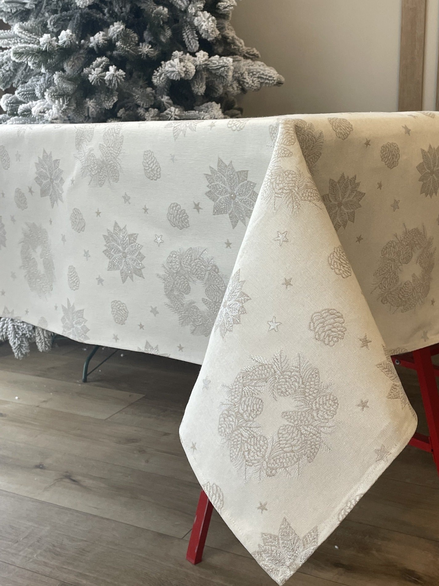 Tablecloth Christmas White Silver Fabric Holiday Custom X-mas Table Cover for Square Rectangle Table