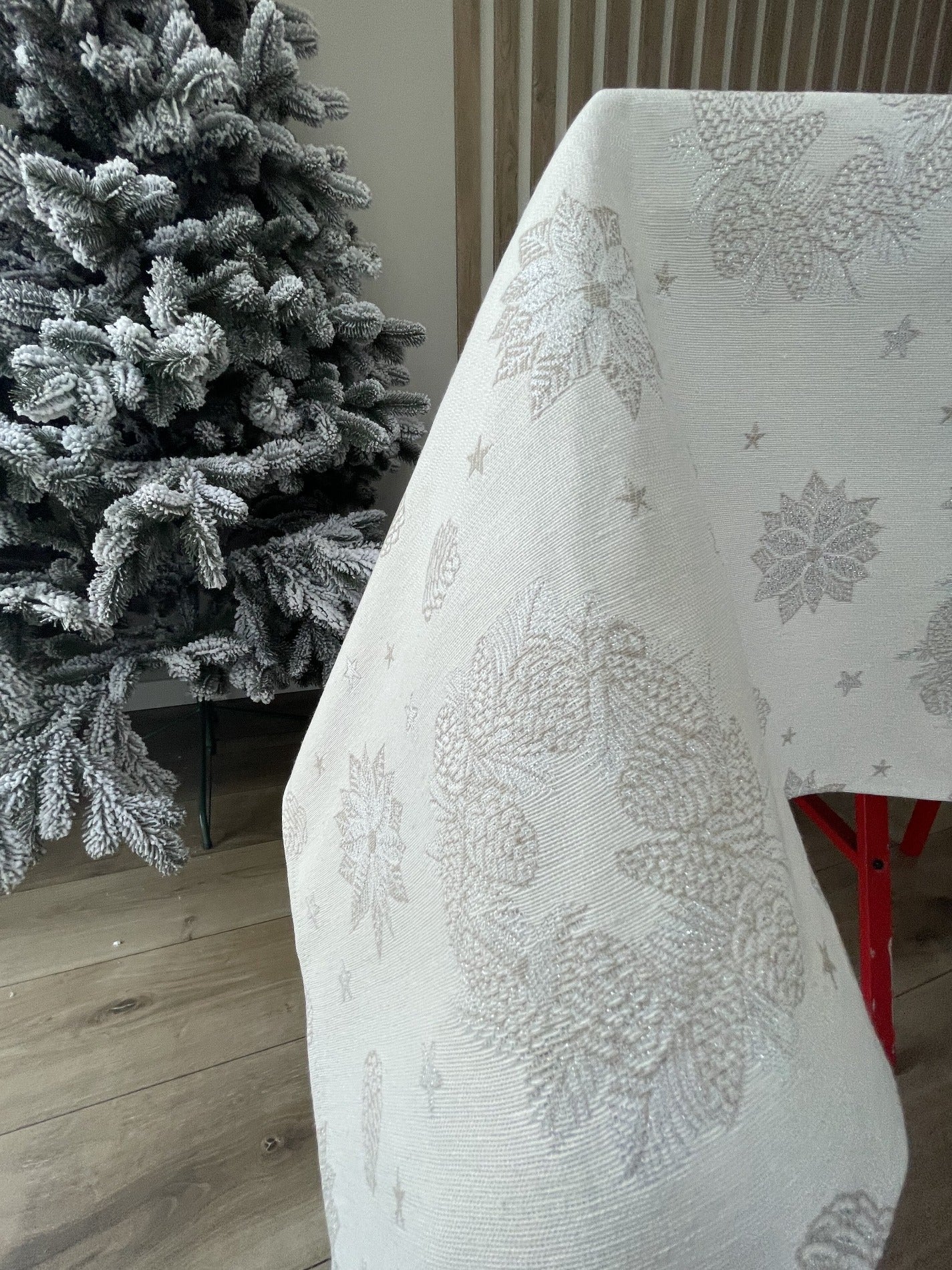 Tablecloth Christmas White Silver Fabric Holiday Custom X-mas Table Cover for Square Rectangle Table