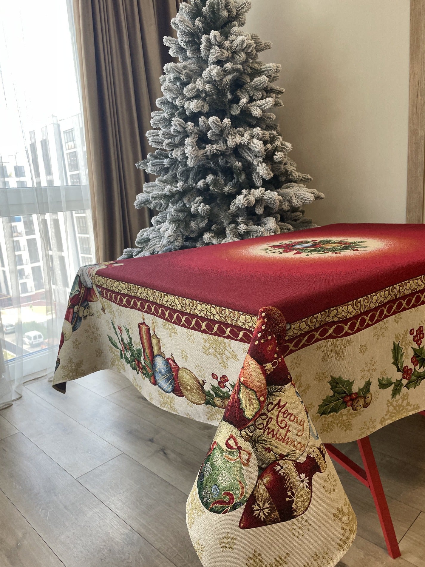 Red Christmas Tablecloth Santa X-mas tablecloth for Square Rectangle Table