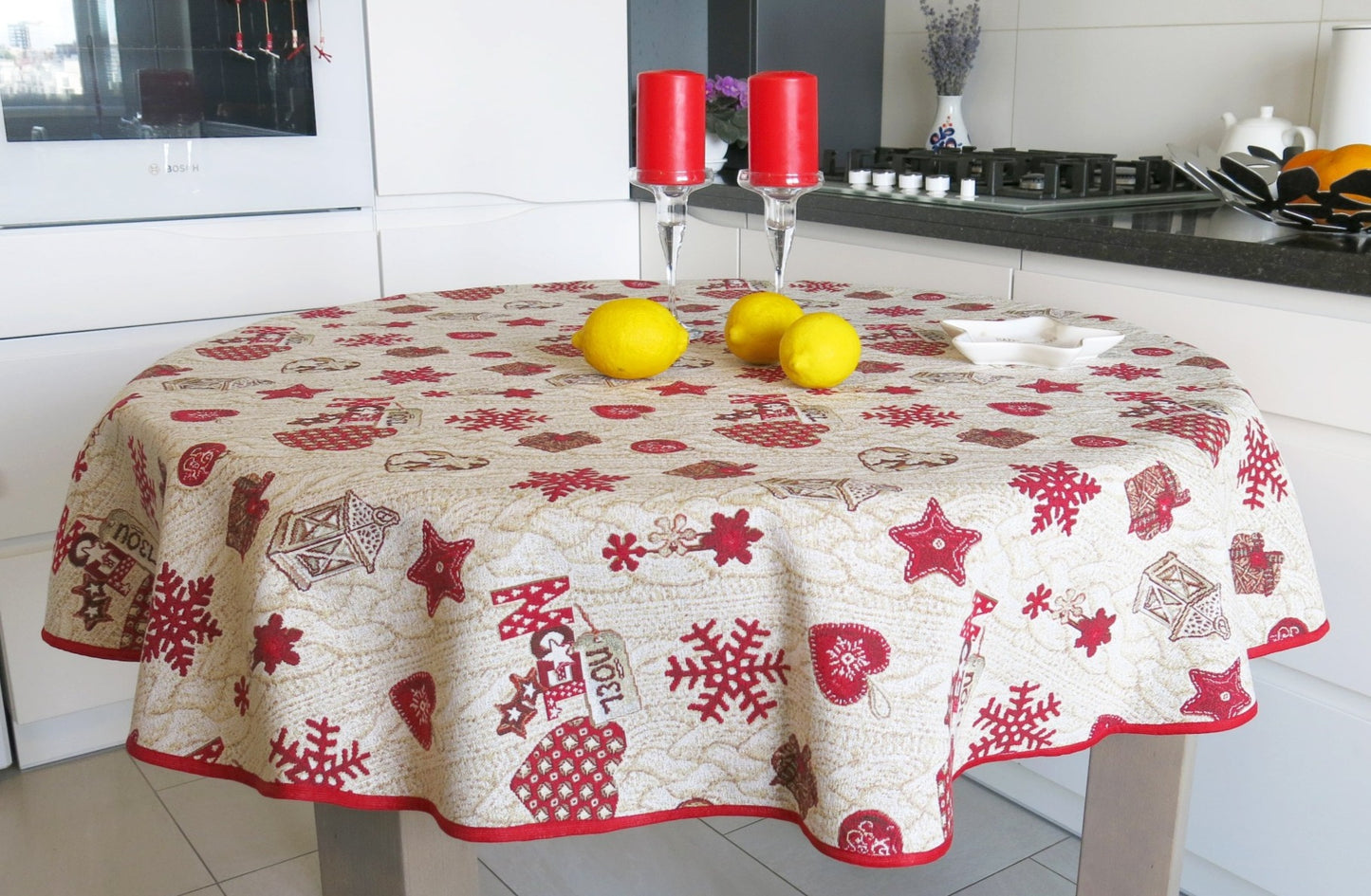 Christmas Round Table cover Fabric Luxury Tablecloth X-mas Table Cloth for Round Table