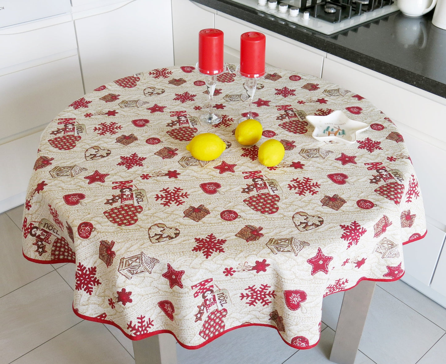 Christmas Round Table cover Fabric Luxury Tablecloth X-mas Table Cloth for Round Table