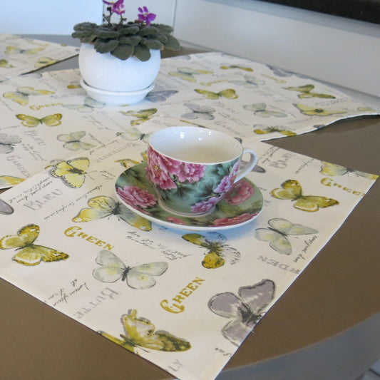 Placemats Fabric Waterproof Floral (set of 2) Size: 12in X 16in (30cm X 40cm) Yellow Butterflies