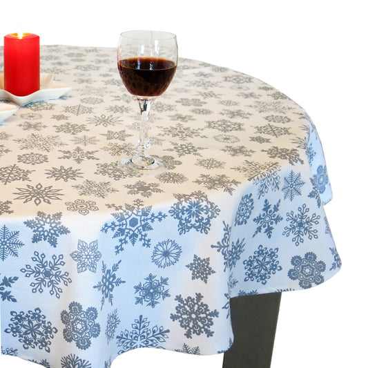 Round Christmas Tablecloth White Gray Waterproof Fabric Dirt resistant Table Cover