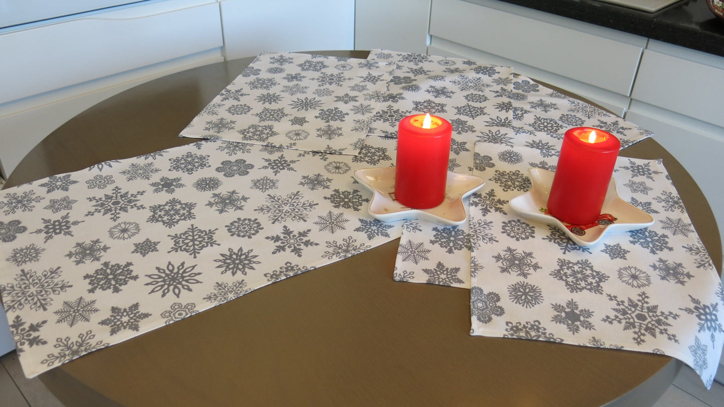 Table Runner White Decorative Waterproof Rectangular Christmas with Gray Snowflakes