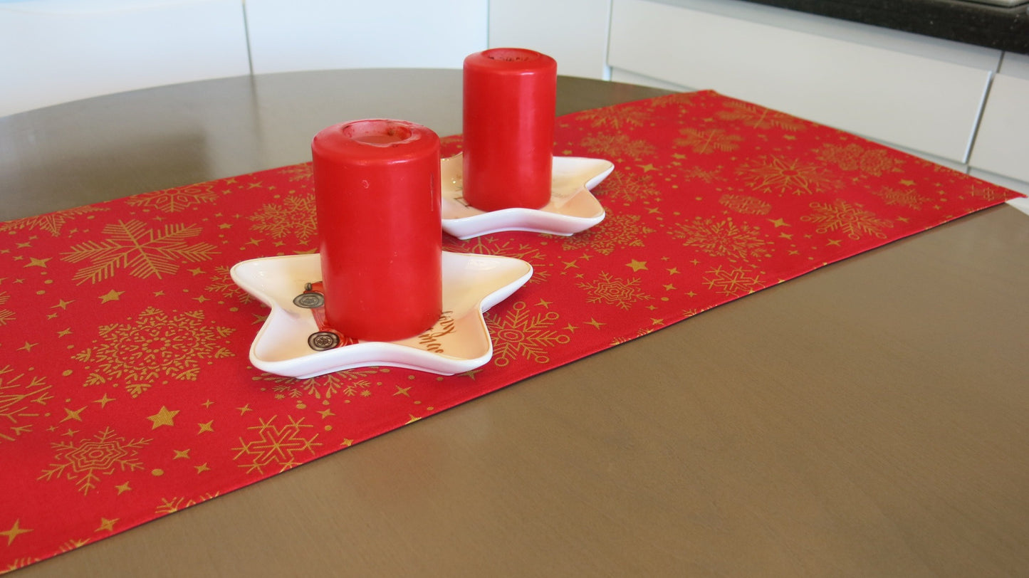 Table Runner Decorative Waterproof Rectangular Christmas Red with Snowflakes