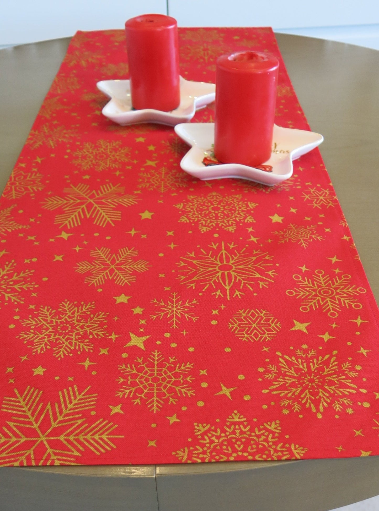 Table Runner Decorative Waterproof Rectangular Christmas Red with Snowflakes