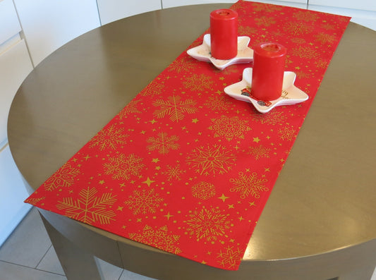 Table Runner Decorative Waterproof Rectangular Christmas Red with Snowflakes