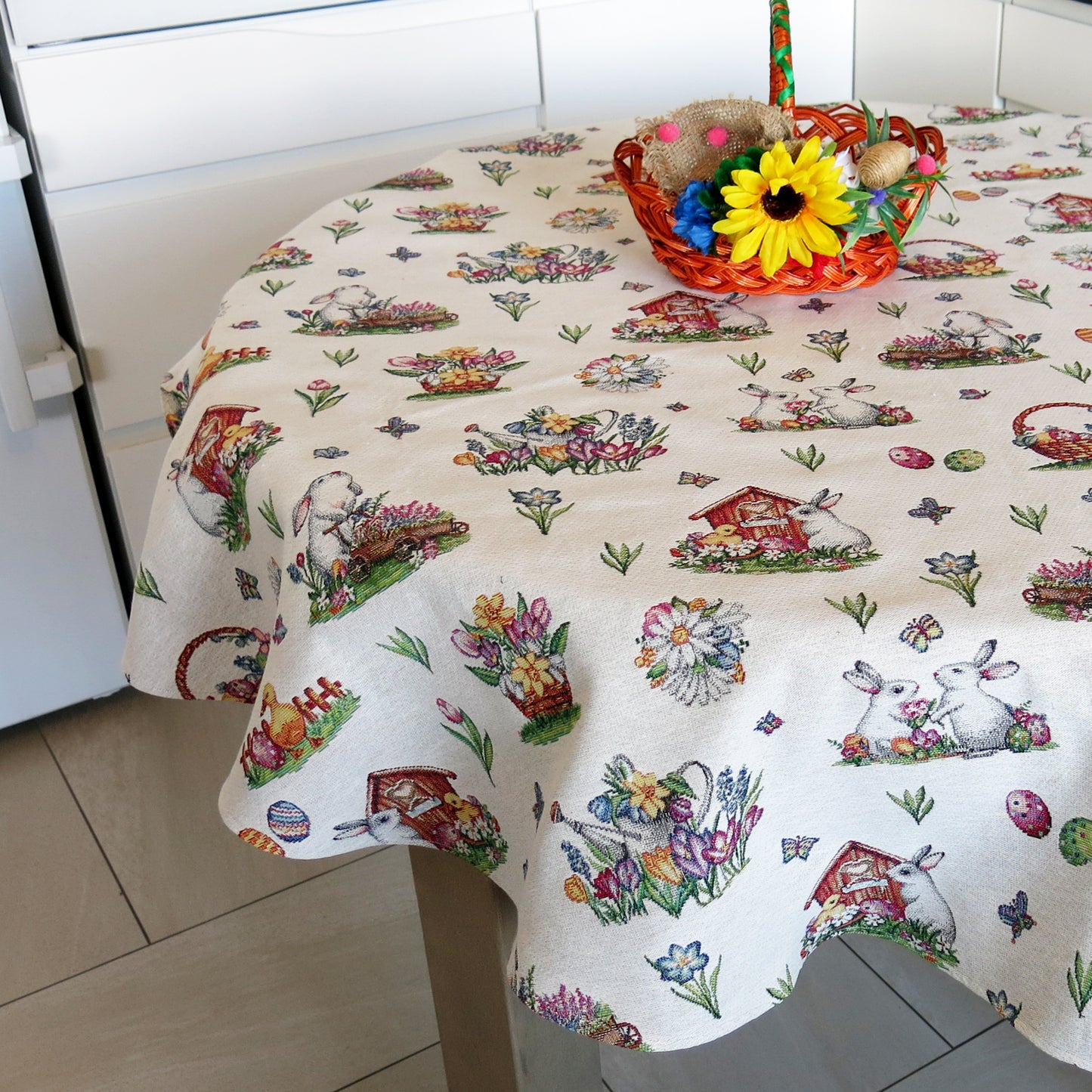 Tablecloth Round Easter Floral Cute Bunny Tapestry Table linen