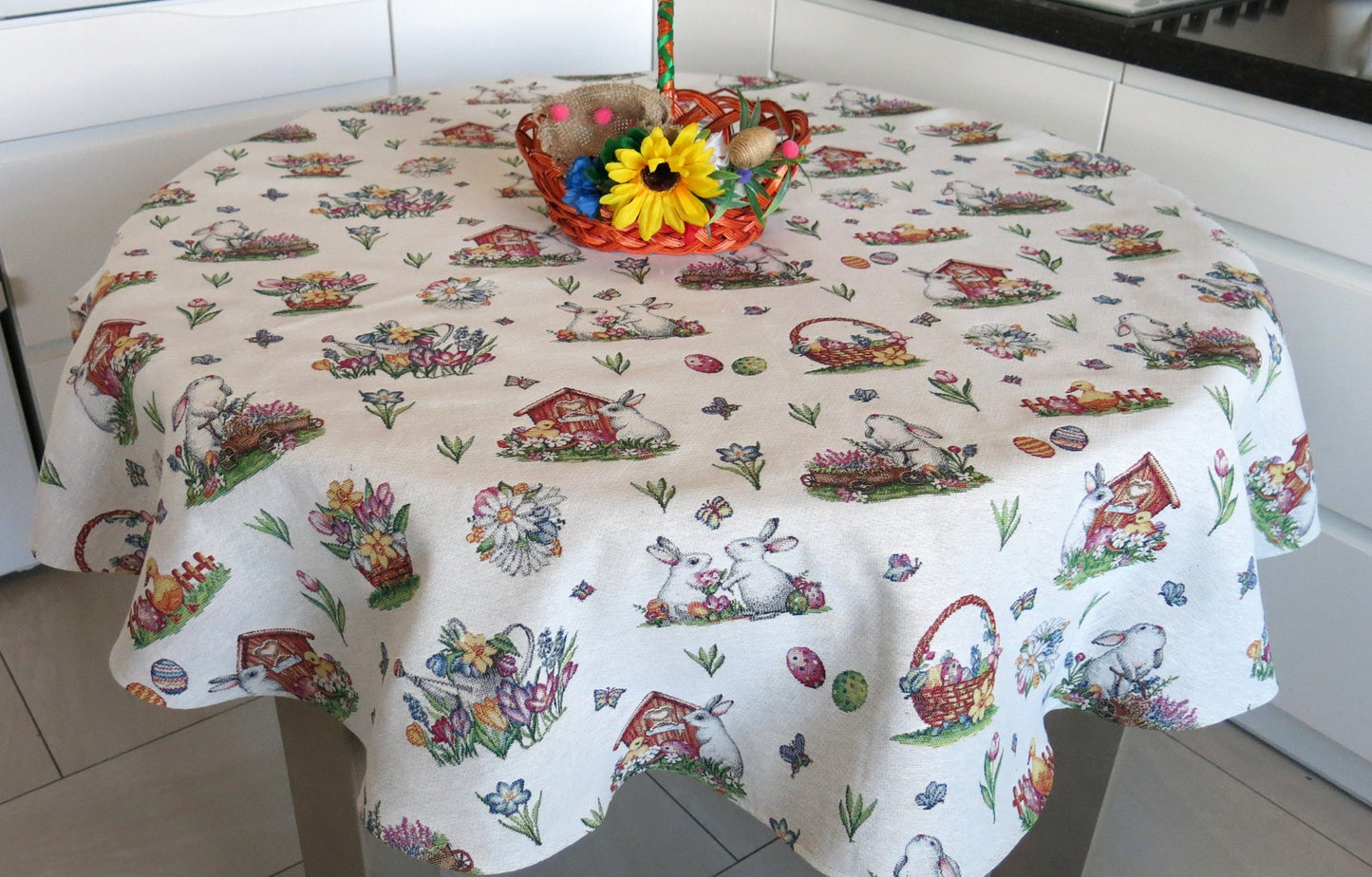 Tablecloth Round Easter Floral Cute Bunny Tapestry Table linen