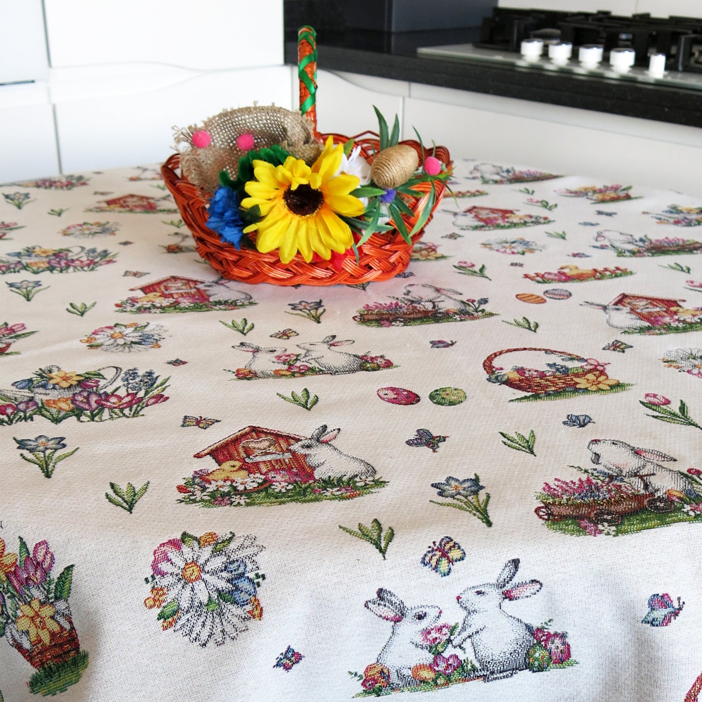 Tablecloth Round Easter Floral Cute Bunny Tapestry Table linen