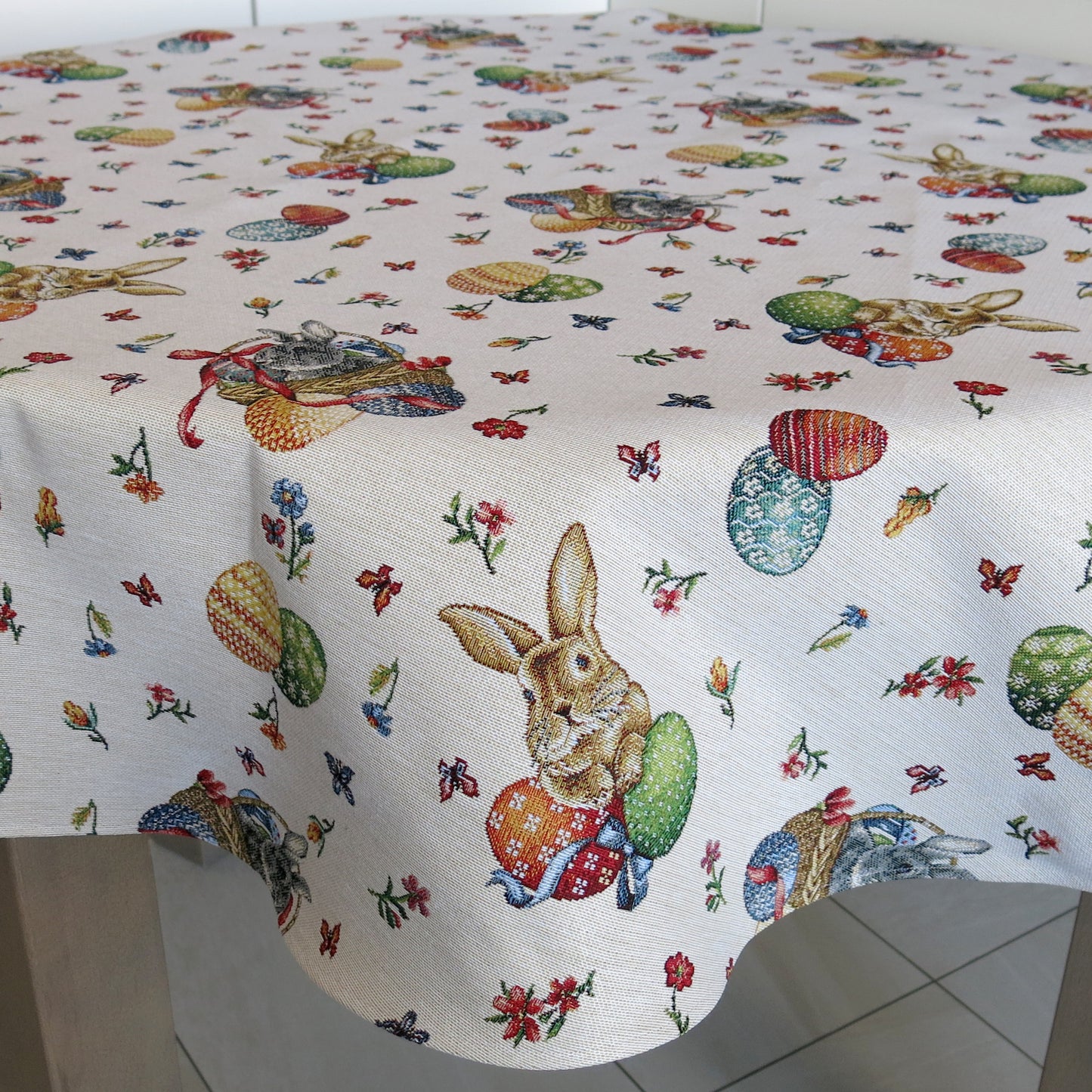 Round Easter Tablecloth Floral Cute Bunny Tapestry Table linen