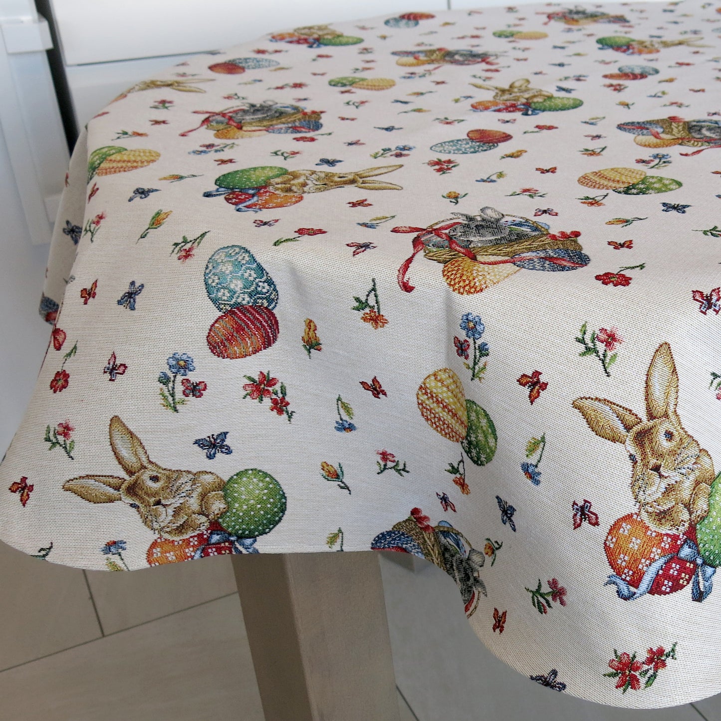 Round Easter Tablecloth Floral Cute Bunny Tapestry Table linen