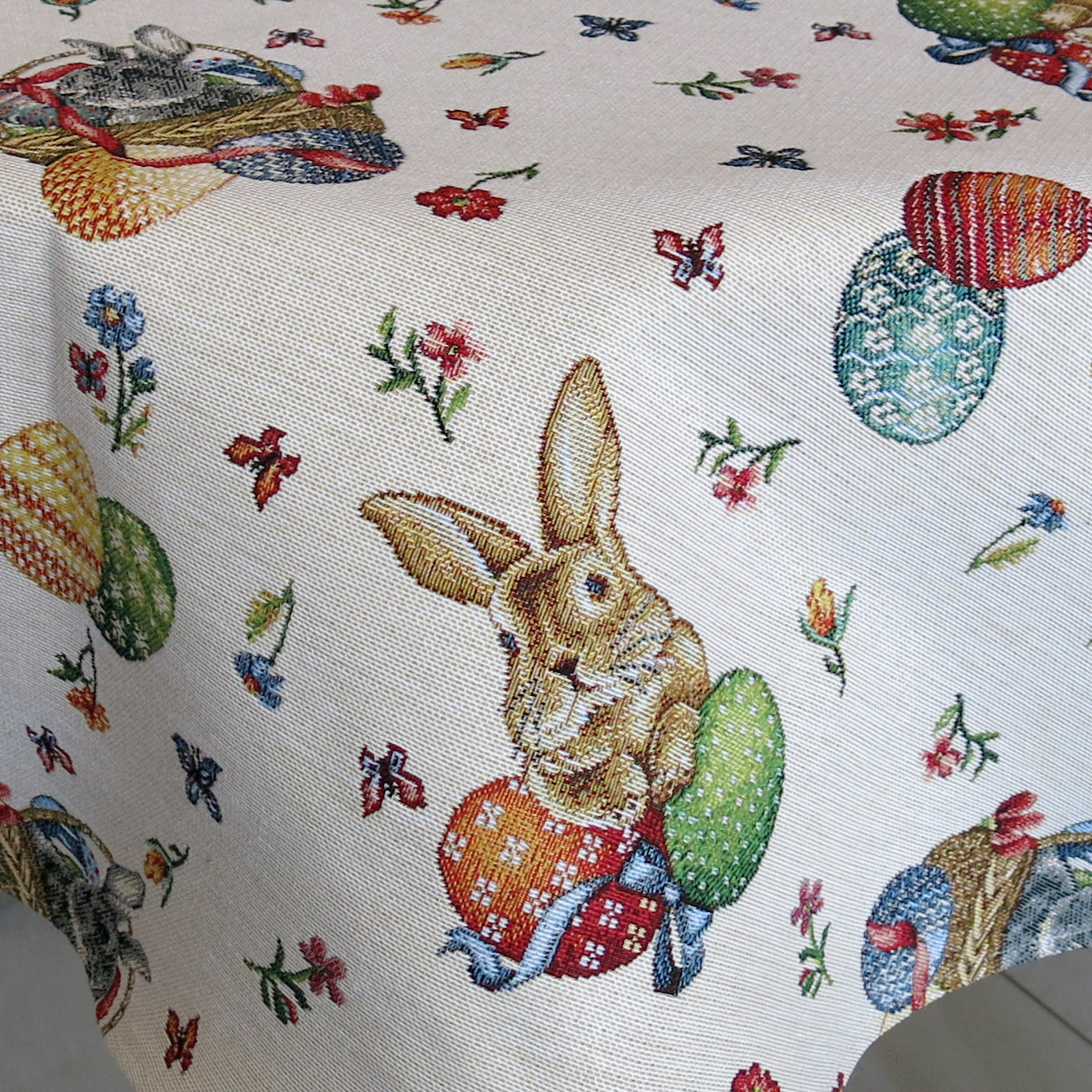 Round Easter Tablecloth Floral Cute Bunny Tapestry Table linen