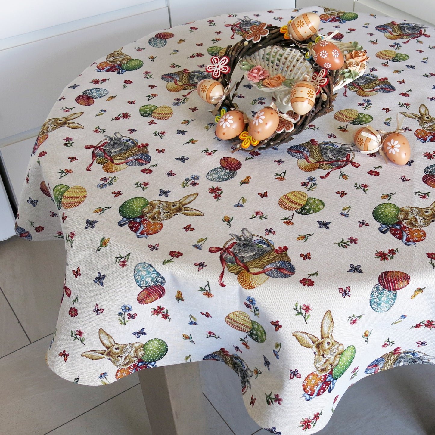 Round Easter Tablecloth Floral Cute Bunny Tapestry Table linen