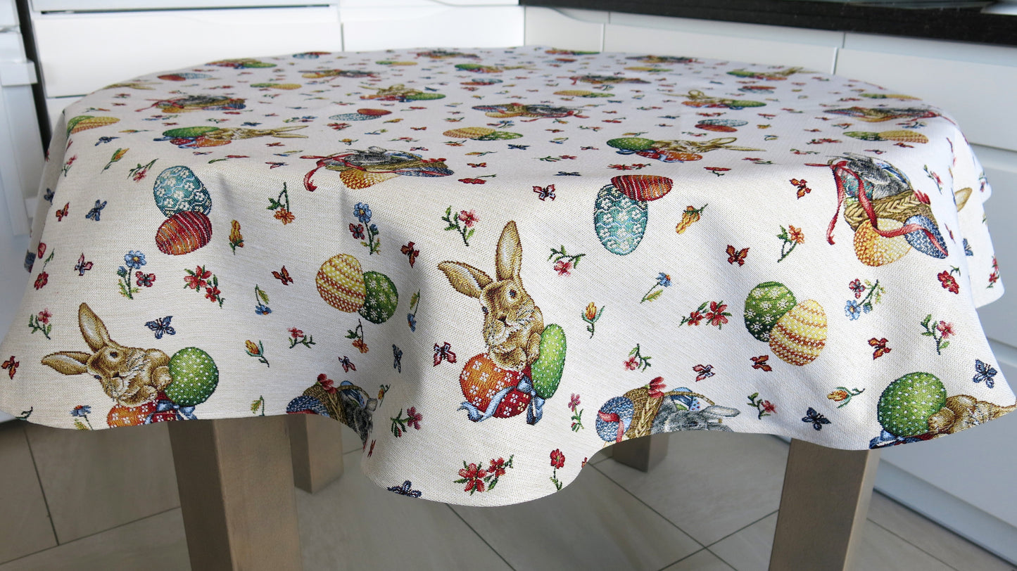 Round Easter Tablecloth Floral Cute Bunny Tapestry Table linen