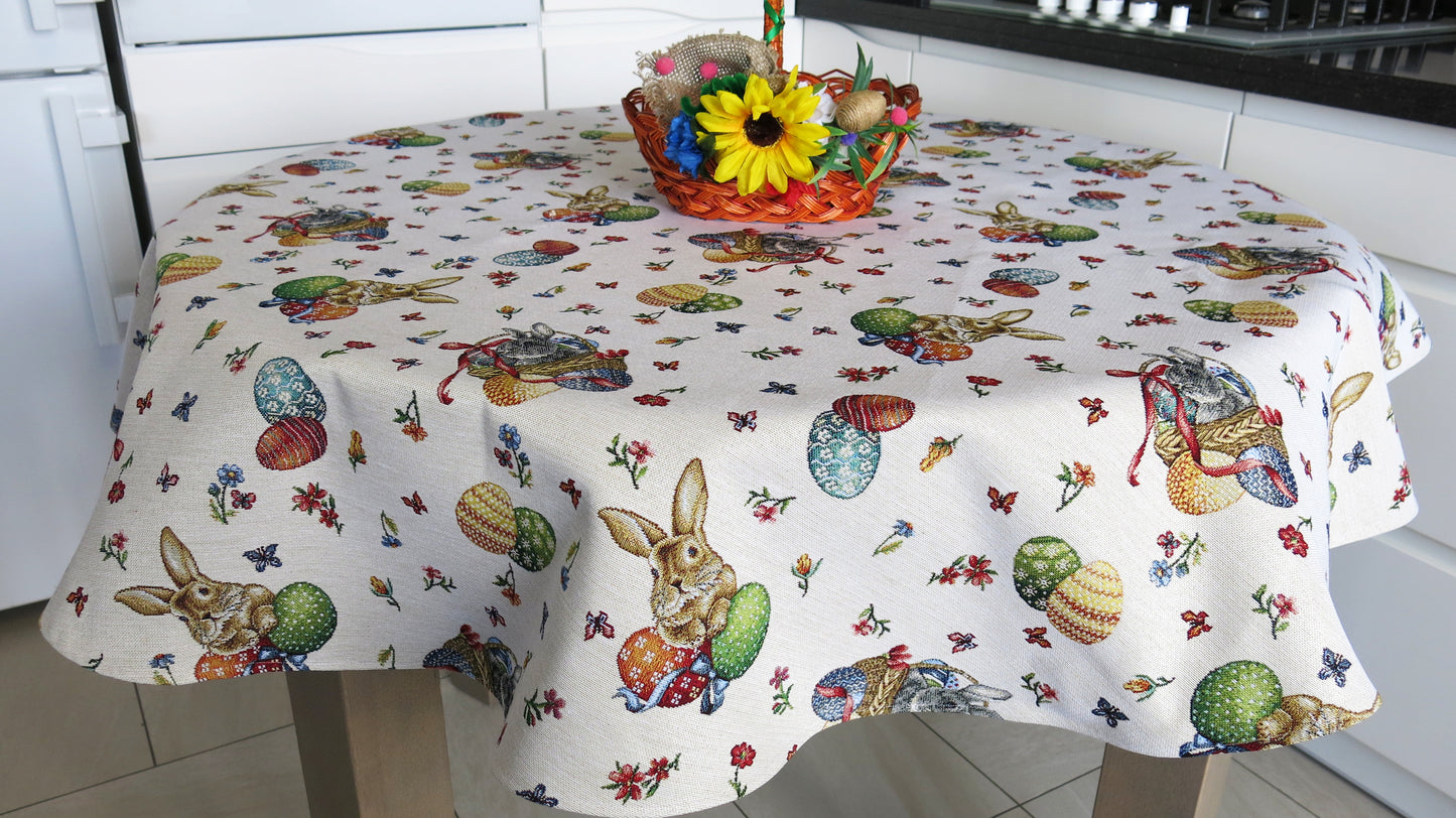 Round Easter Tablecloth Floral Cute Bunny Tapestry Table linen