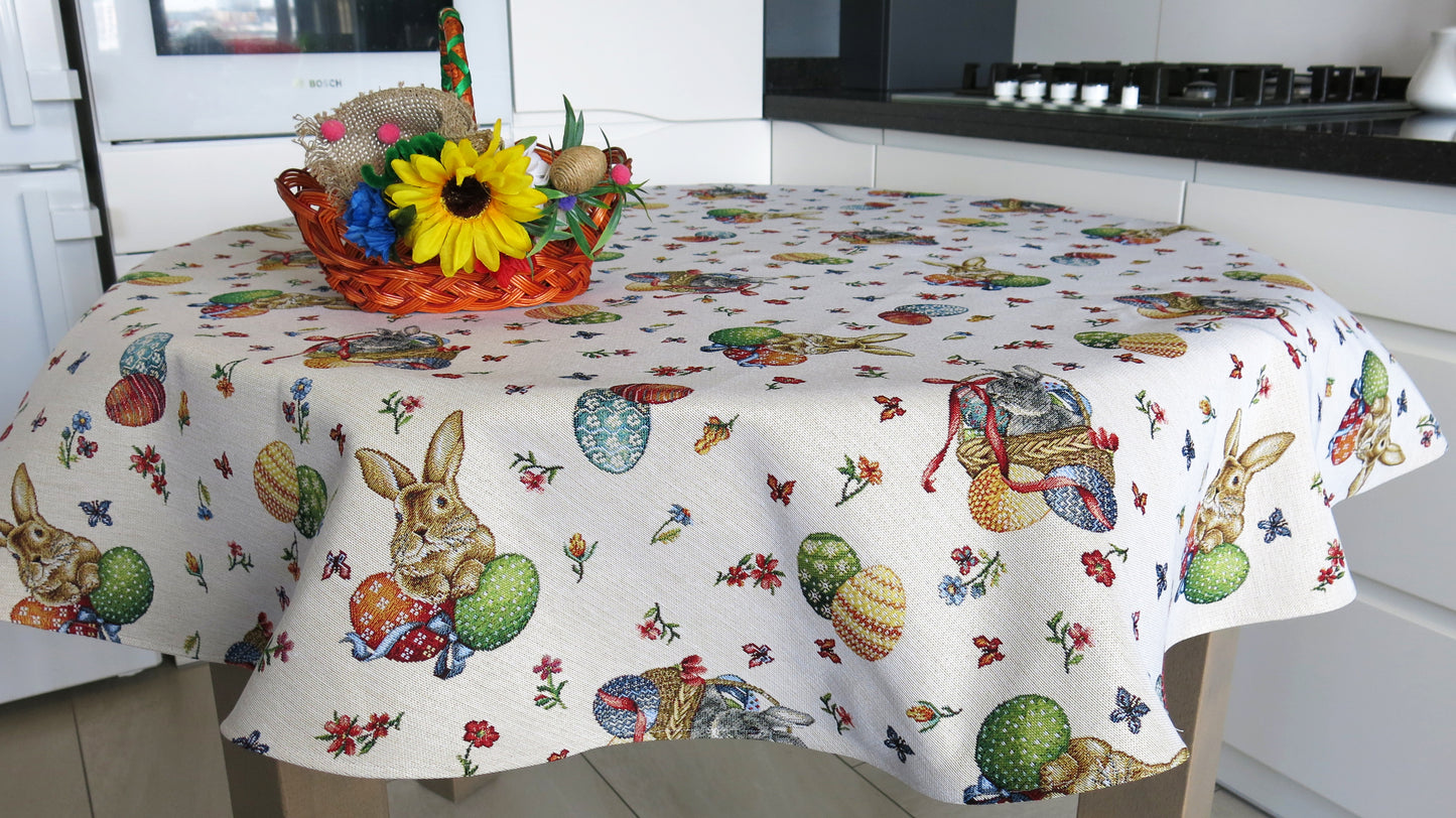 Round Easter Tablecloth Floral Cute Bunny Tapestry Table linen