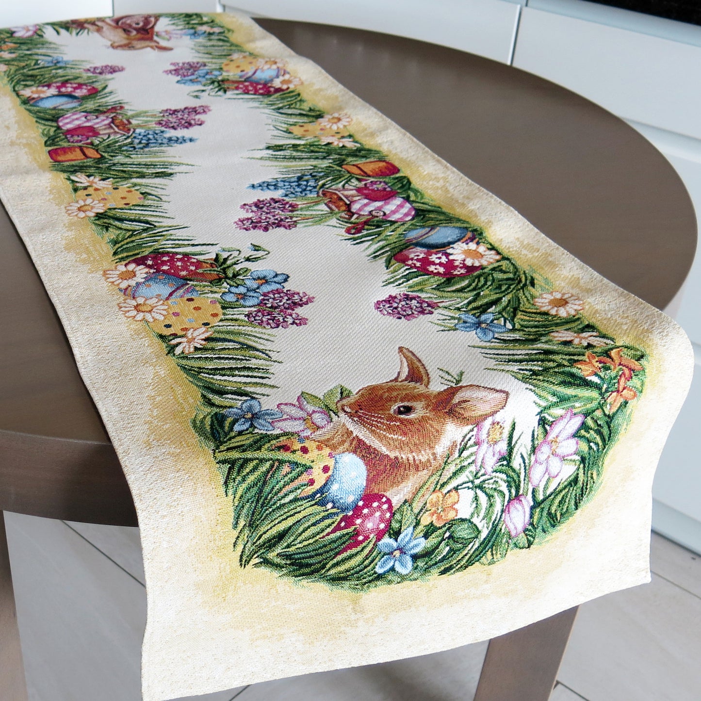 Easter Bunny Table Runner Flowers Jacquard Table Textiles